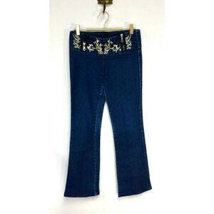 L K Best Womens Size 28 Denim Jeans Blue‎ Gold Embroidery Flare Leg Medium Wash